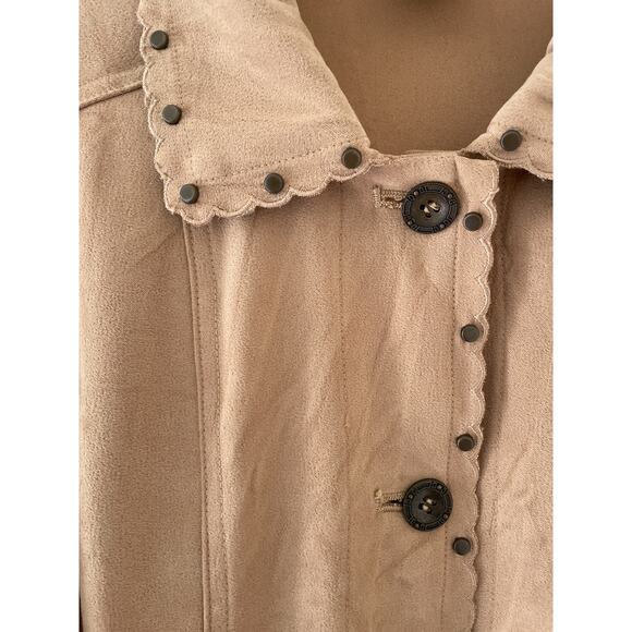 Vtg Y2K Tan Micro Suede Studded Collared Cropped Jacket Sz M Minimal Western - Picture 7 of 9